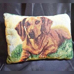 Vintage DACHSHUND Dog Tapestry Throw Accent Pillow Decor 16" x 12"